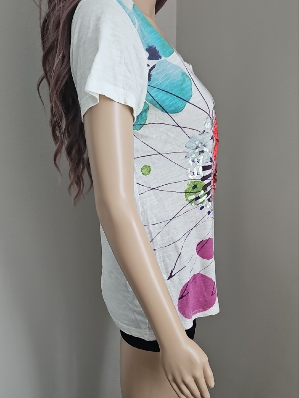 Desigual Floral Graphic Short Sleeve Tee T Shirt White Floral Patchwork - Picture 5 of 11